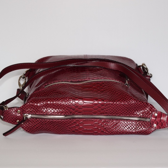 New Gianni Conti Vera Pelle Red Leather Convertible Shoulder Bag Backpack - Picture 7 of 12